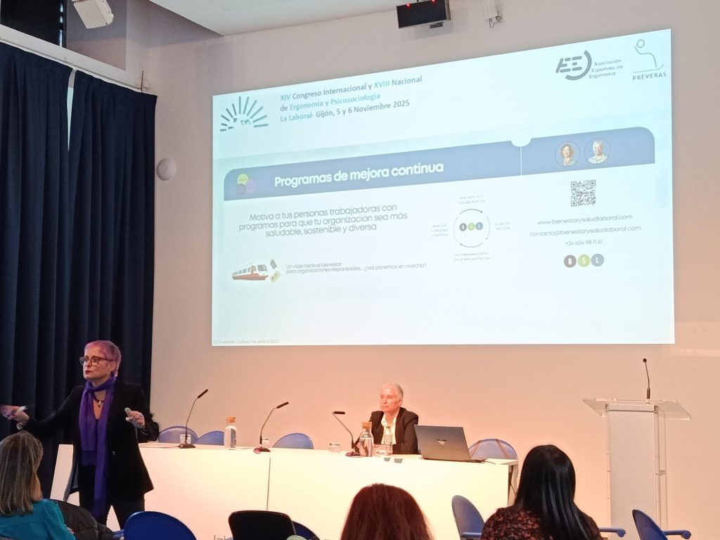 Silvia Oceransky presentando en el taller del XV Congreso Internacional y XIX Nacional de Ergonomía y Psicosociología (Preveras 2025) junto a Sonia Oceransky y Tania Hernández de BSL - Bienestar y Salud Laboral
